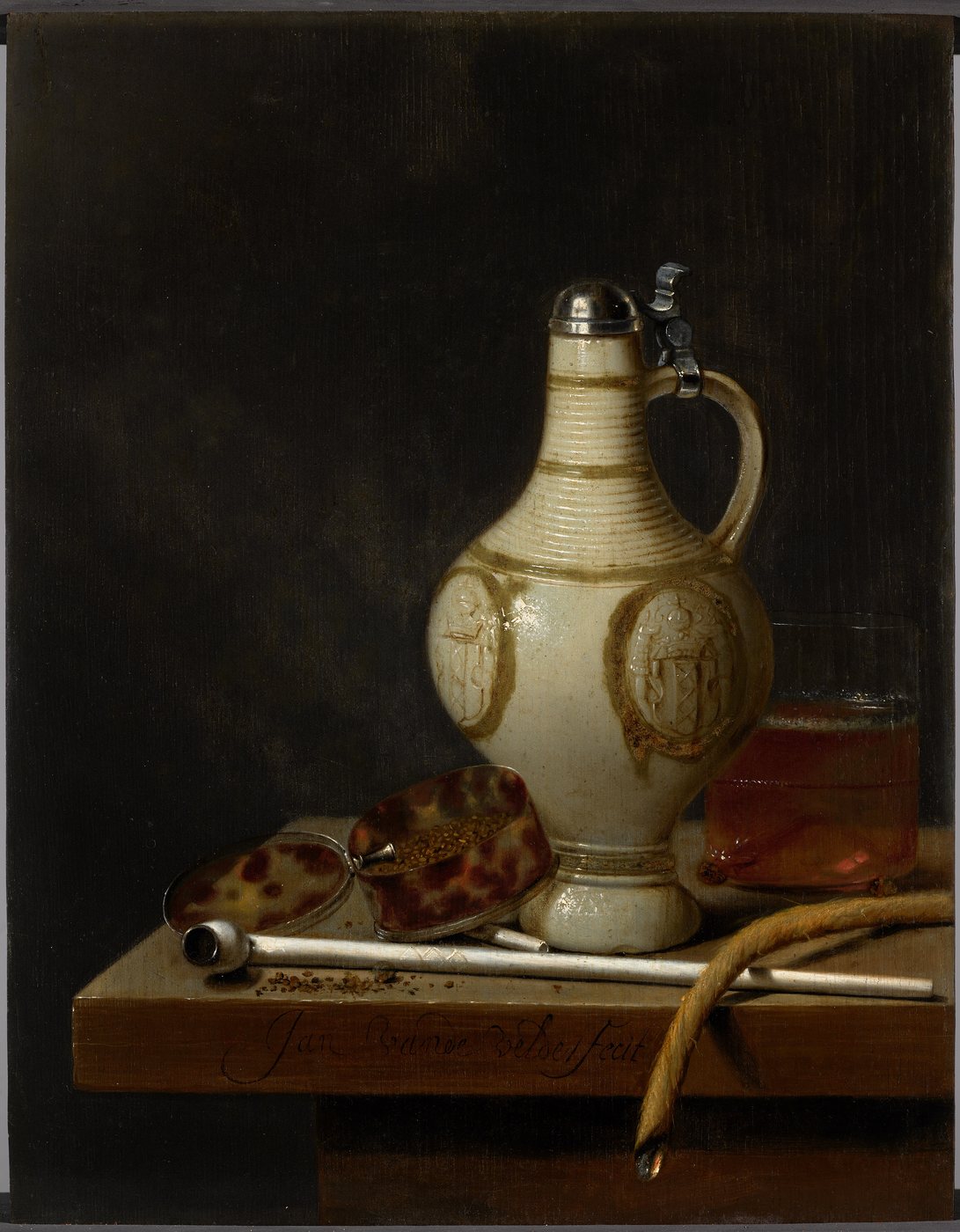 Still Life with an Earthenware Jug and a Gouda Pipe, Jan van de Velde III